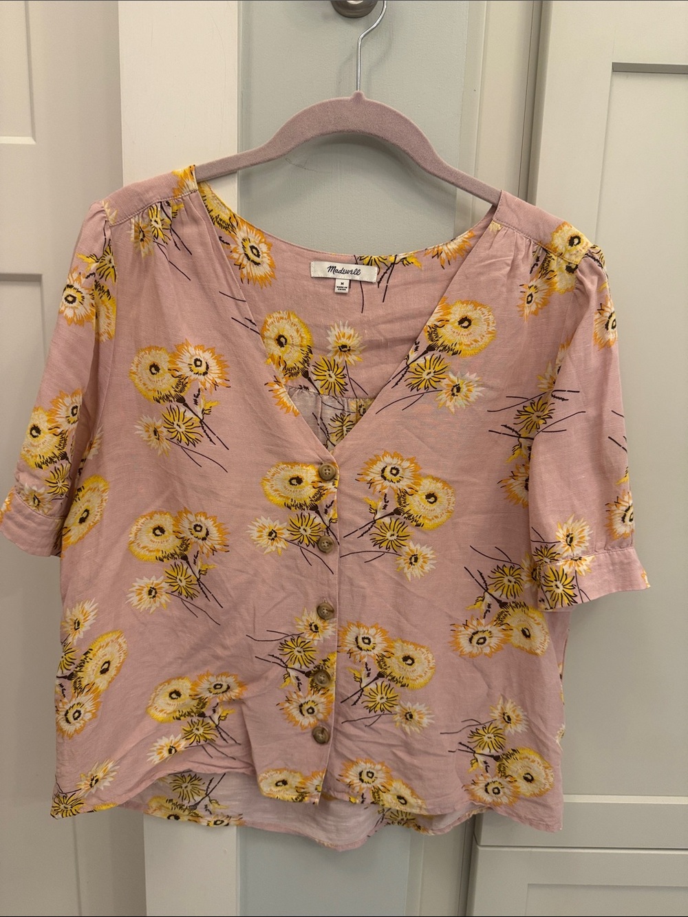 Madewell Pink Floral Button-Front V-Neck Blouse
